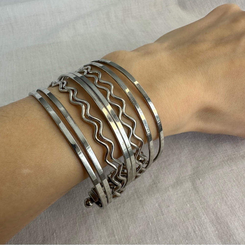 Wide Silver Tone Cuff Bangle Bracelet